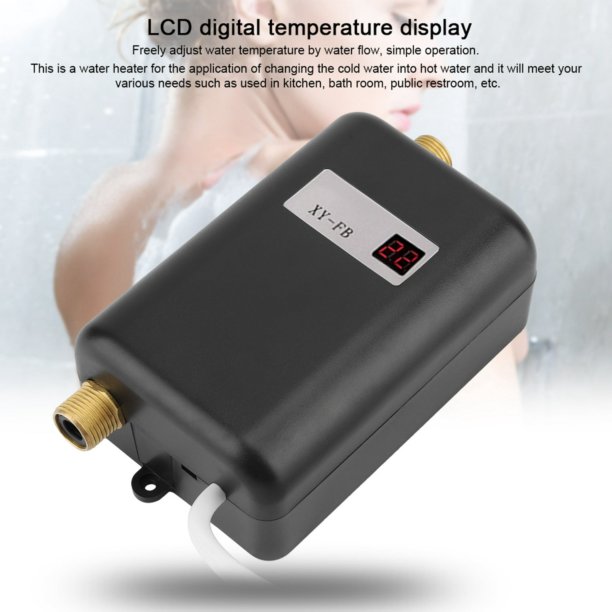 Calentador de agua de 110 V 3000 W, mini calentador de agua eléctrico  instantáneo sin tanque, calentador de agua eléctrico con pantalla LCD para