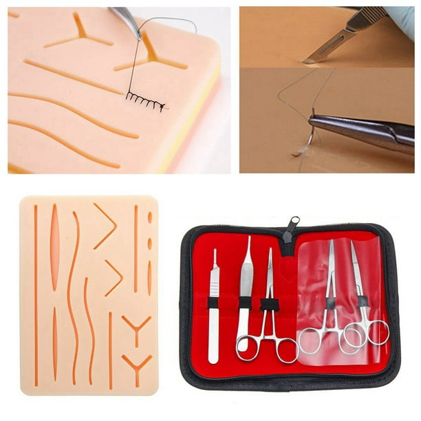 Kit de entrenamiento de sutura, kit de práctica de sutura médica incluye 17  almohadillas de sutura precortadas, herramientas de sutura, hilo de sutura