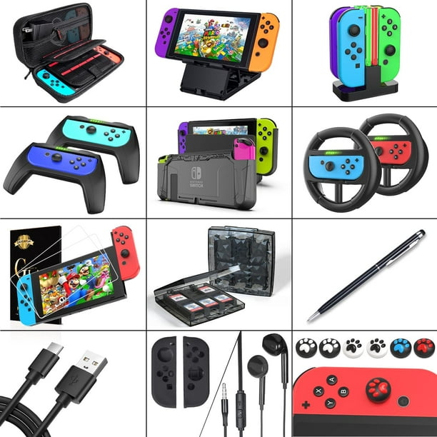 Funda protectora 3 en 1 para Nintendo Switch y Joy-Con con protector de  pantalla, color rojo y azul