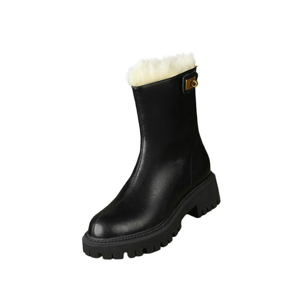 Botines Mujer Planos - Botas cortas de invierno Botas de invierno  impermeables con cremallera Botas cortas Cómodo Zapatos de invierno baratos  al aire