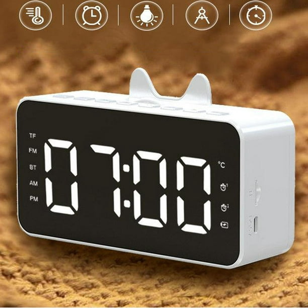 Radio despertador, radio de reloj de madera para dormitorio,  reloj despertador Bluetooth, radio FM con luz nocturna de 7 colores, puerto  de carga tipo C y USB, respaldo de batería, pantalla