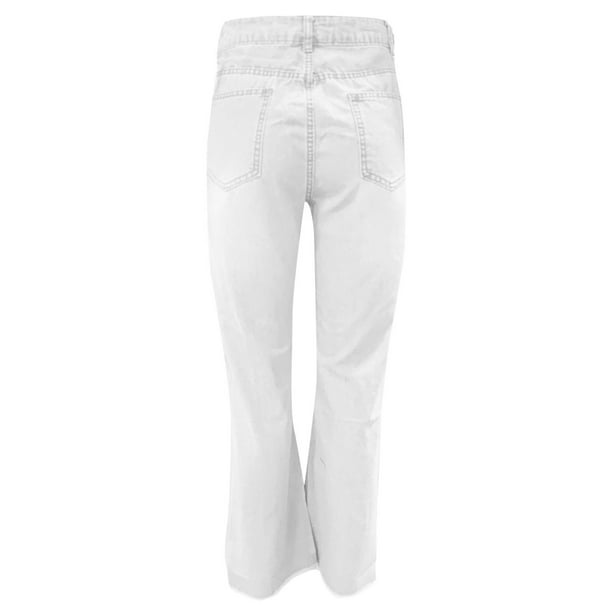 Puntoco Mujer Moda Casual Suelto Lavado Denim Ripped Jeans Casual Sólido  Elástico Pantalones Delgados Puntoco Puntoco-2845