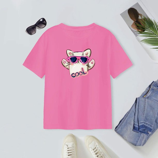 Camiseta negra cuello redondo niña dibujos animados camiseta de té verano  estampado casual ropa infantil bonita camiseta de manga corta divertida  camiseta monocolor camiseta para niños para niñas: : Moda