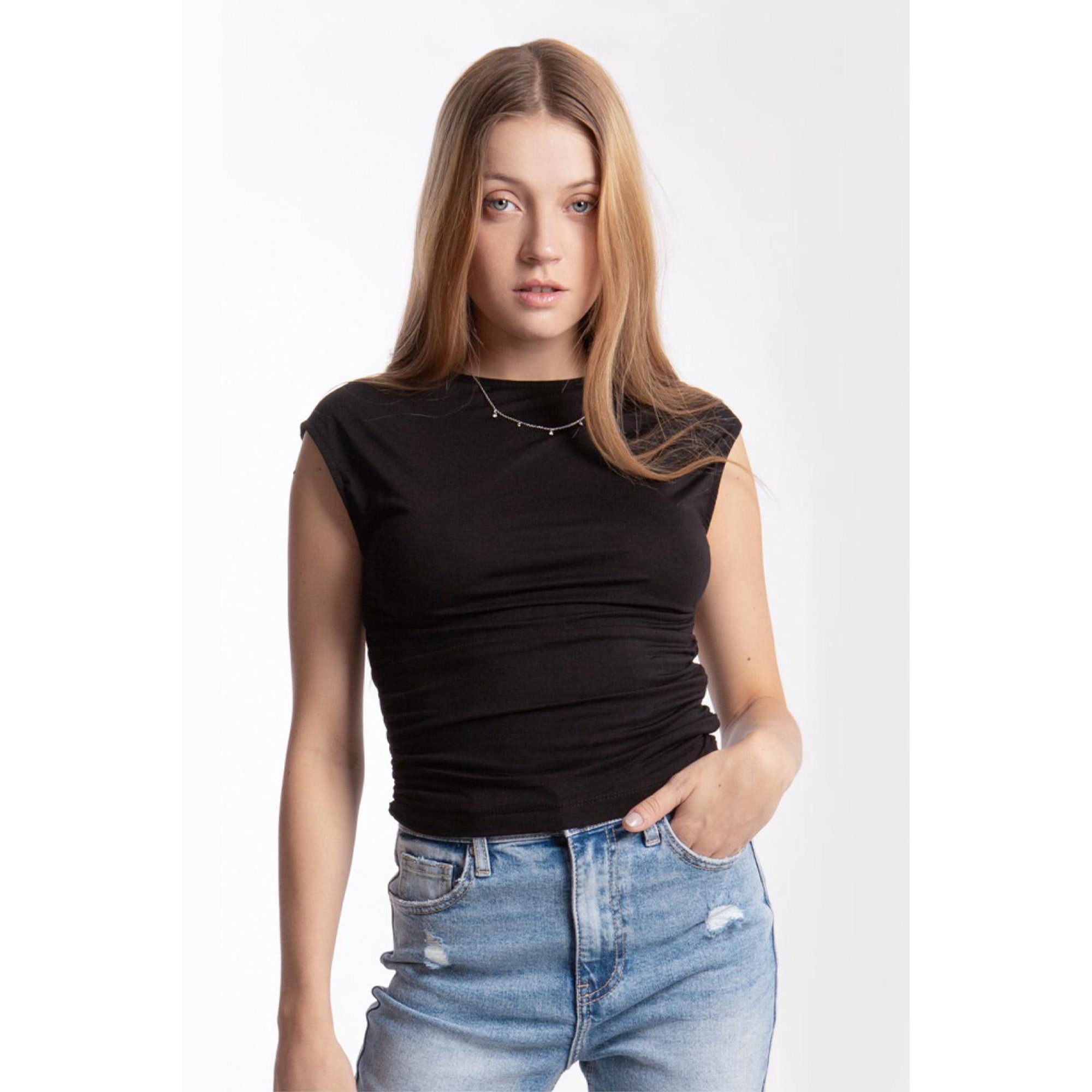 Blusa drapeada /Juvenil , 0150 (Negro) negro eg