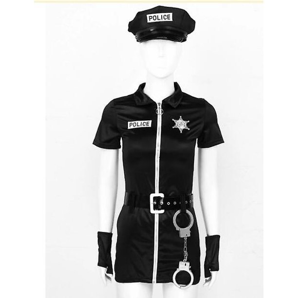 Vestido de disfraz de oficial policía con sombrero + cinturón +