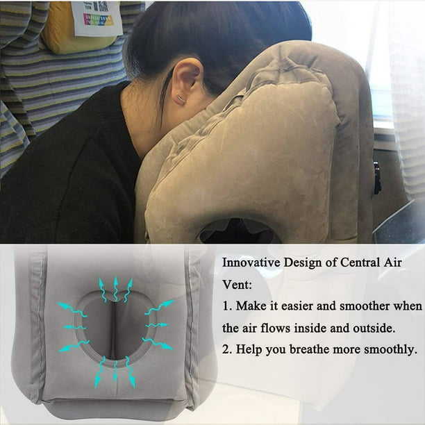 Almohada de cuello para viaje, almohada inflable de avión que soporta  cómodamente la cabeza, el cuello y la barbilla, almohada de viaje inflable  con