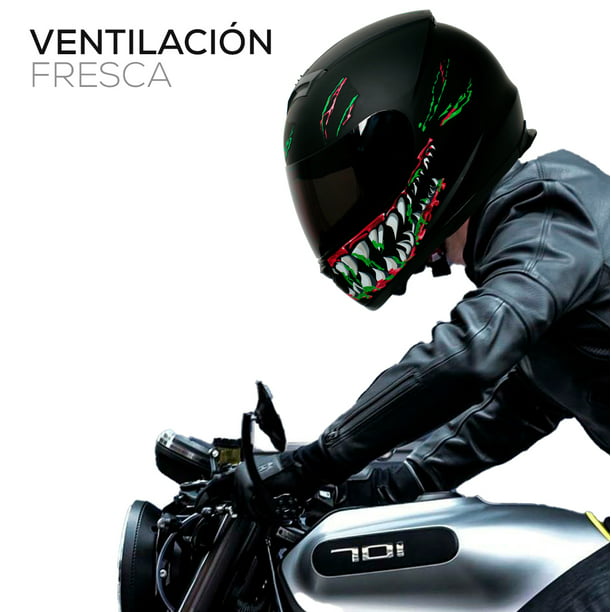 Casco para Motociclista Hombre o Mujer con Vicera Integral Retractil NO  Abatible Verde/Rojo - M Gaon FH03