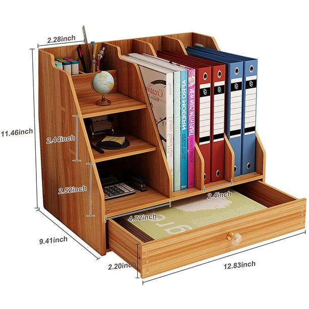 MaxGear Organizador de escritorio de madera con 4 compartimentos