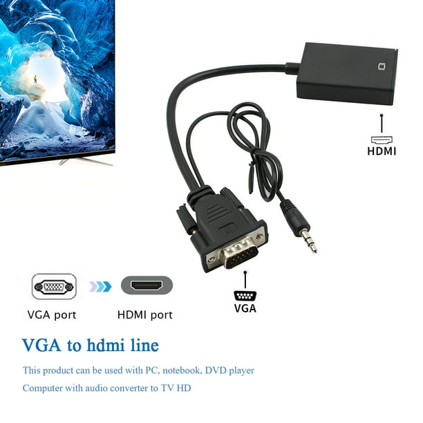 Adaptador VGA a HDMI 1080P VGA macho a HDMI hembra Cable convertidor con  alimentación USB de Audio para PS4/3 HDTV convertidor VGA HDMI