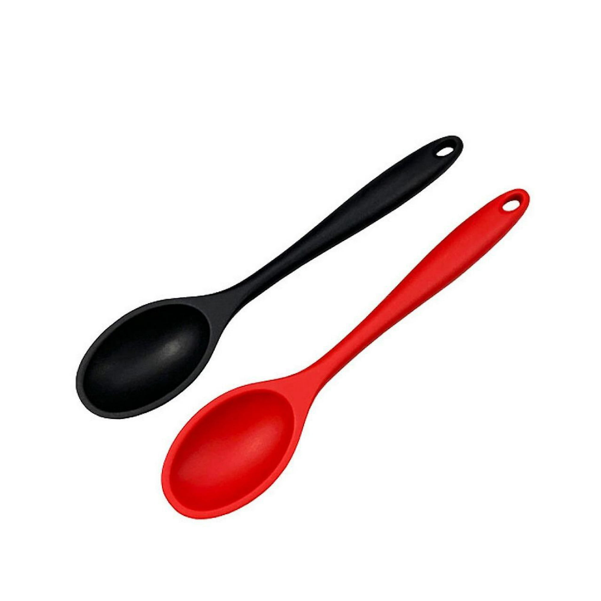  Juego de 4 cucharas de silicona para mezclar, cucharas de cocina  antiadherentes, cucharas de hornear para cocina, agitar, grandes y pequeñas  (rojo, negro) : Hogar y Cocina