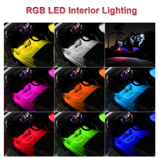 Luces LED interiores para coche 4 tiras Decoración multicolor inalámbrica  Decoración de bricolaje Lu Yotijar Luces interiores del coche