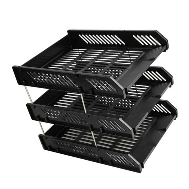  Minekkyes Paquete de 6 bandejas apilables para archivos de  escritorio, bandeja de escritorio de oficina de plástico, bandeja de letras  negra : Productos de Oficina