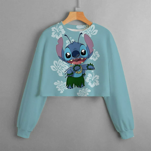 Otoño e Invierno nuevo Disney Stitch niñas suéter corto estampado cuello  redondo ropa informal de dibujos animados para niños top140 cómodo heqiyong  CONDUJO