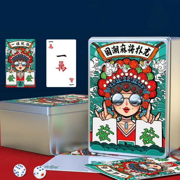 Mini juegos de Mahjong, juegos tradicionales chinos con 144 azulejos y 2  dados, juego de mesa de ocio para viajes, familiares y amigos