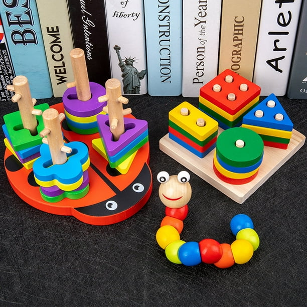Juguetes para niños pequeños de 1 a 3 años, clasificador de formas de  madera, juguetes educativos de madera para educación preescolar, pequeñas  cuentas Rao (color aleatorio) JAMW Sencillez