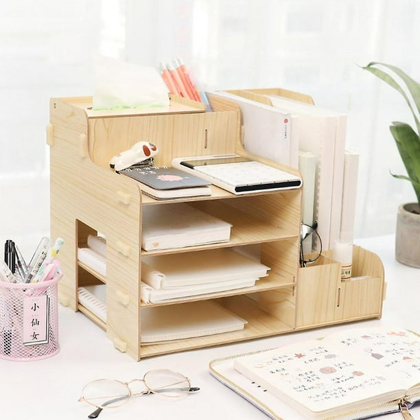 Organizador de escritorio de madera, cajón de madera, soporte para lápices,  fácil montaje, organizador multifuncional para escritorio, oficina, hogar