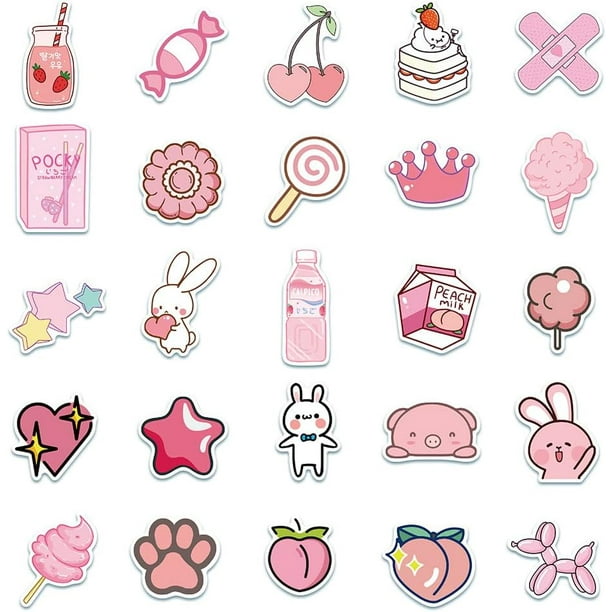 Cute Pink Stickers for Water Bottles , 50 PackPCS Waterproof Vinyl  Aesthetic Stickers Laptop Skateboard Luggage Computer Stickers for Kids  Teens Girls Xishao