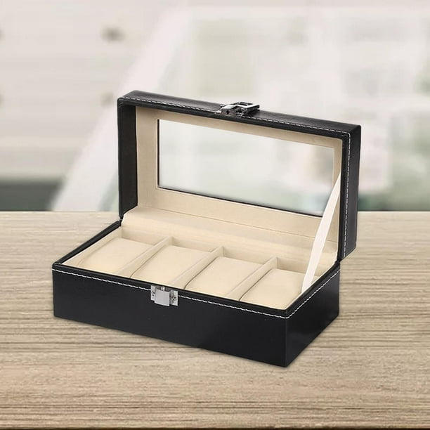 Caja organizadora de relojes para hombres - Moderno estuche de exhibición y  caja organizadora de joyería color negro - Regalo para cumpleaños para él
