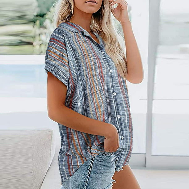 Camisas casuales de verano camisas a rayas con botones a la mujeres para el trabajo viajes uso diario ANGGREK Otros Walmart en línea