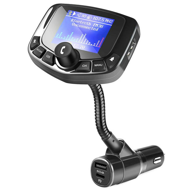 Transmisor FM Bluetooth para coche, Transmisor Bluetooth coche inalámbrico  Radio Adaptador manos libres Kit de coche con pantalla de 1.8 pulgadas