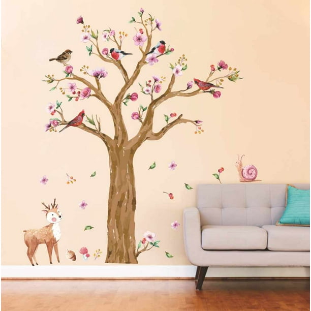 Pegatinas de pared de árbol de ciervo de caracoles bonitos de gran tamaño  para habitación de niños, Adepaton 2022087