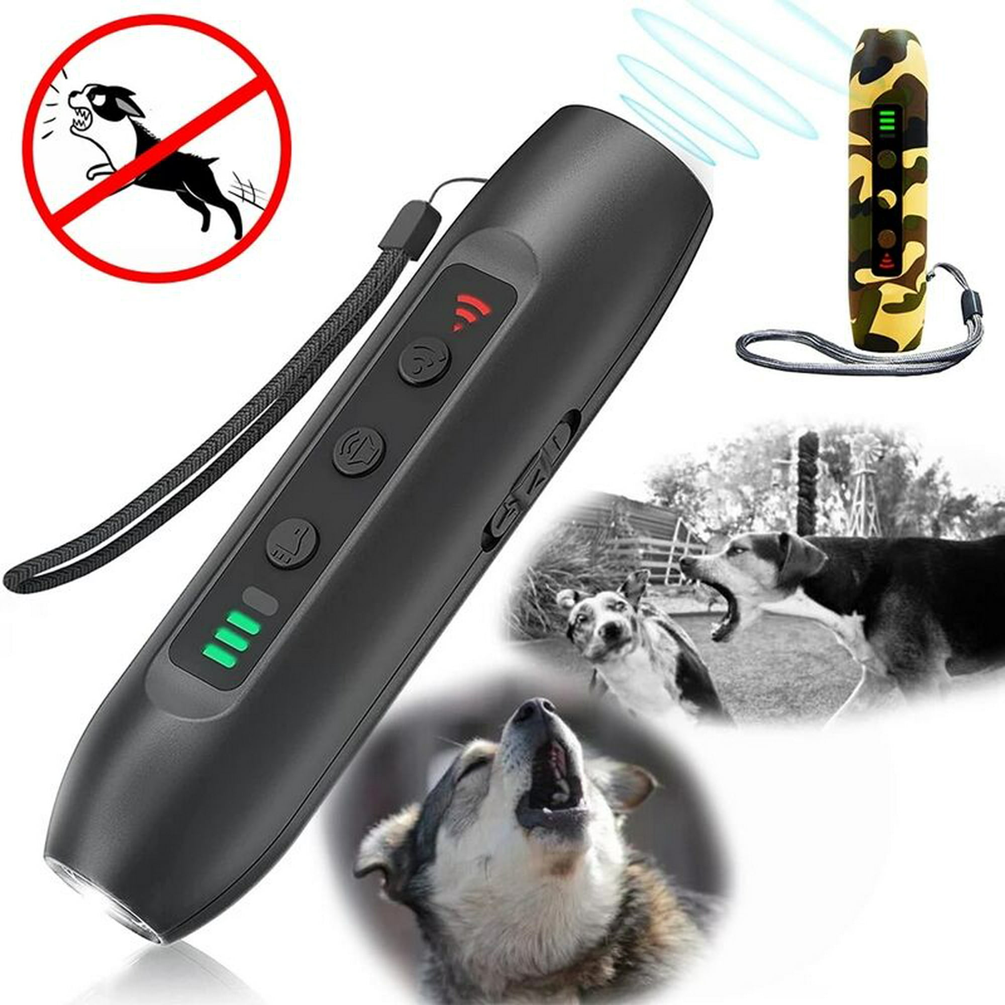 Ahuyentador de perros ultrasónico Control de ladridos de doble canal  Dispositivo de entrenamiento para perros 3 en 1 con linterna LED JAMW  Sencillez