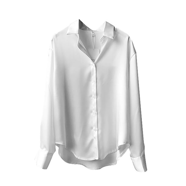 Blusa mujer Camisa holgada de larga de satén Retro Girl Casual Top, Blanco, 3L Inevent | Bodega Aurrera en