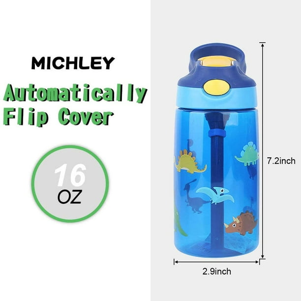 Botella de agua para niños Tritan de 16OZ con pajita abatible, asa de  transporte flexible y botón fácil de presionar, sin BPA, muy adecuada para  la escuela y la botella de agua