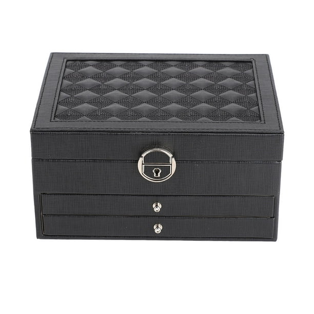 Caja de almacenamiento de joyas, cajón multicapa, madera de nogal negro,  decorado a mano, polvo, anillo, pendientes, organizador de joyas -  AliExpress