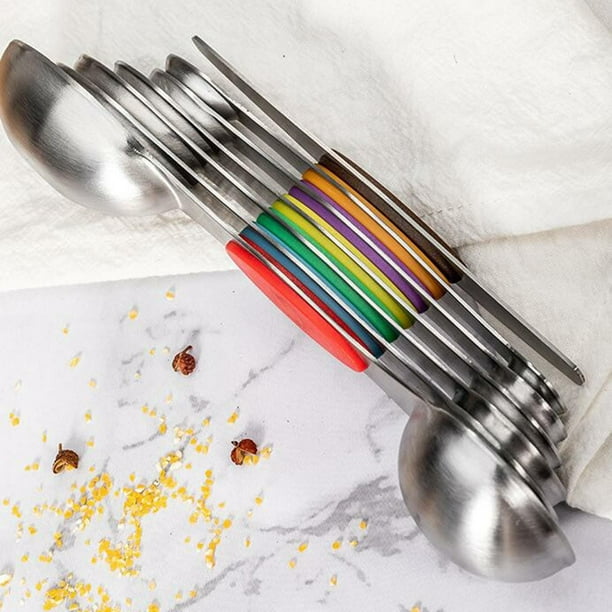 Juego de tazas y cucharas medidoras de acero inoxidable: 7 tazas y 7  cucharas de metal de 14 para medición en seco – utensilios de cocina para  el
