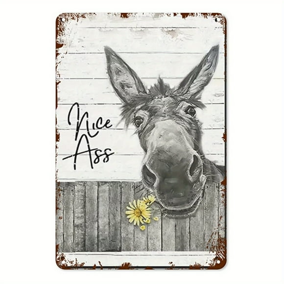 1pc vintage donkey sunflower metal tin sign for farmhouse bathroom decor  funny farmhouse wall decor for toilet restroom washroom  retro poster plaque with donkey accessories  8x1220cm30cm