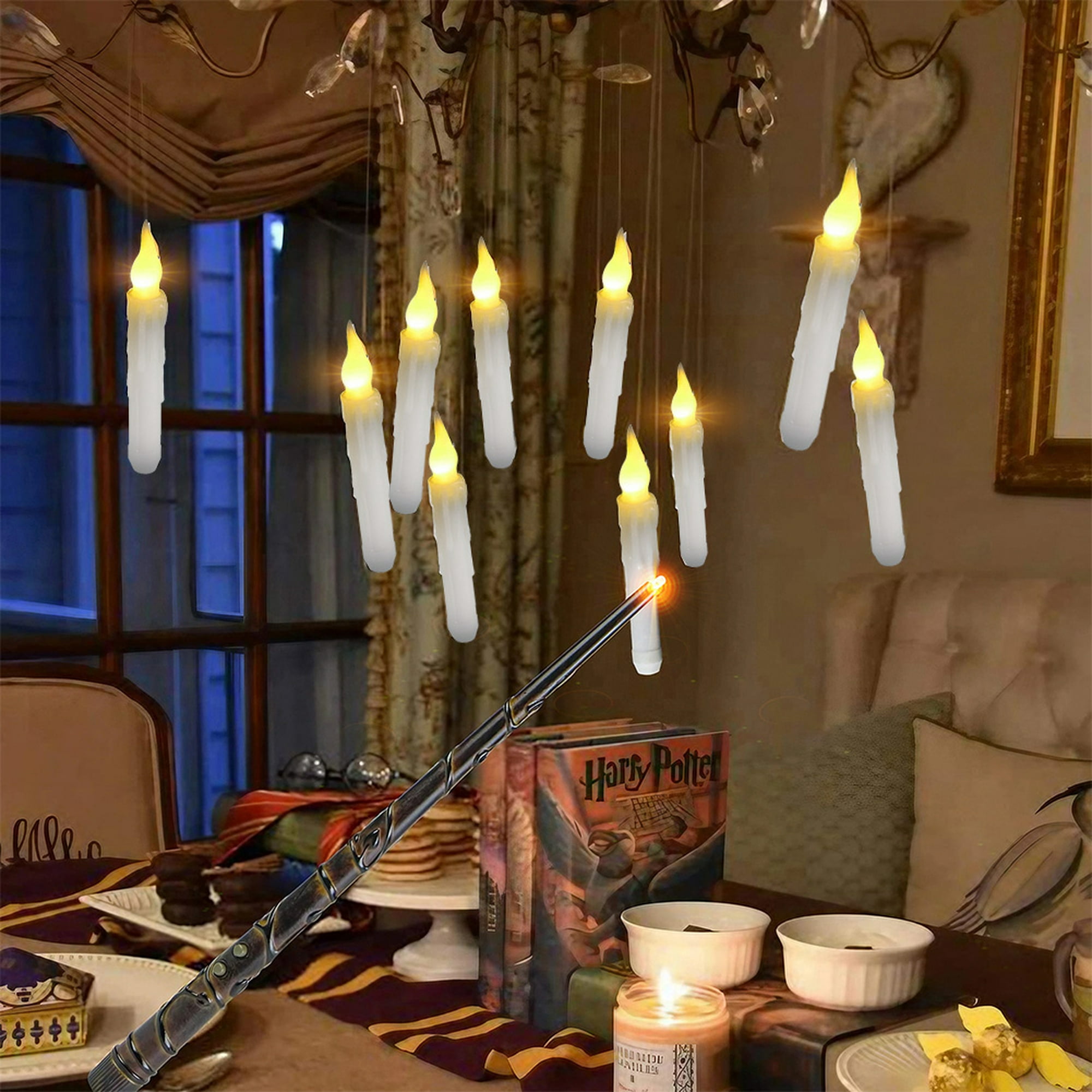 12 velas flotantes de Harry Potter con control remoto, funciona con pilas,  velas parpadeantes sin llama para Halloween, hogar, fiesta, decoración de