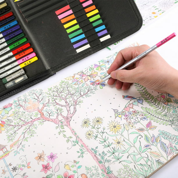  H & B Kit de dibujo de 76 lápices de colores y cuaderno de  bocetos, suministros para colorear para adultos y niños principiantes -  Mezcla de bocetos, núcleo de base de