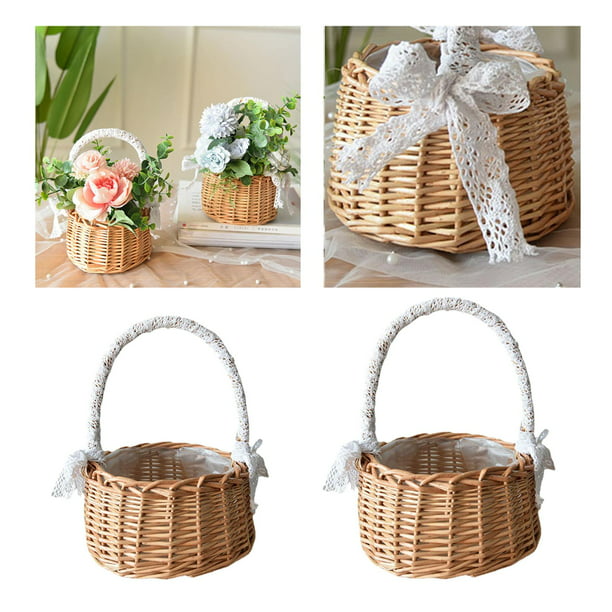 Cestas de almacenamiento de ratán, cesta de flores de ratán, cesta pequeña  de mimbre con asa, cesta de picnic hecha a mano, huevos y dulces, cesta de