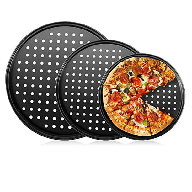 Bandeja de acero para pizza para horno, bandeja para verduras con agujeros,  bandeja para hornear pizza redonda antiadherente, bandeja para horno