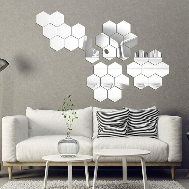 24 Uds pegatinas de pared de espejo hexagonal calcomanías de pared
