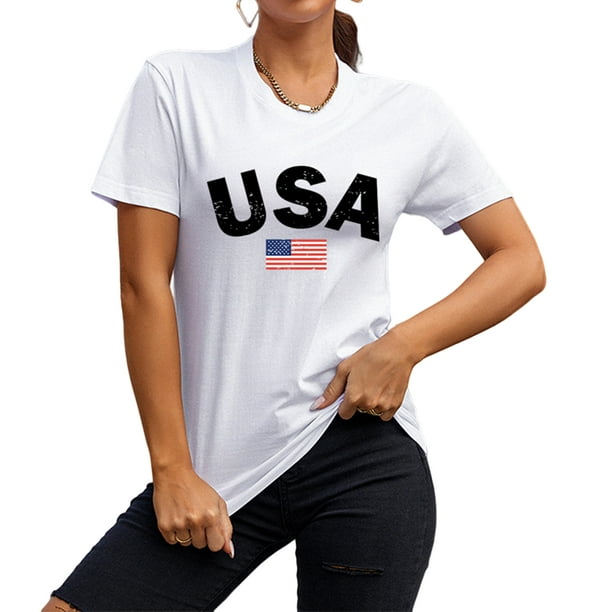Camiseta Mujer Camiseta con la bandera americana para mujer, camiseta de manga corta con letras, de calle (blanco XXL) Cgtredaw Para estrenar | Walmart en