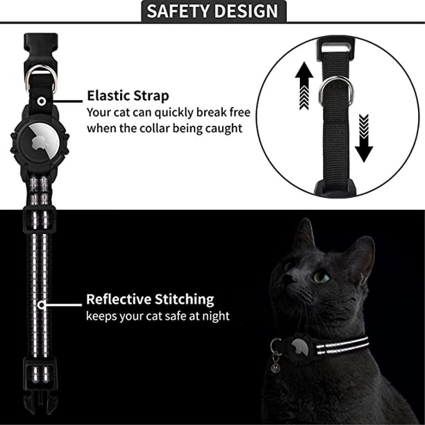 Collar para gatos AirTag – Collar reflectante ajustable para gato con  soporte AirTag y campana, collar GPS para gatos (negro)