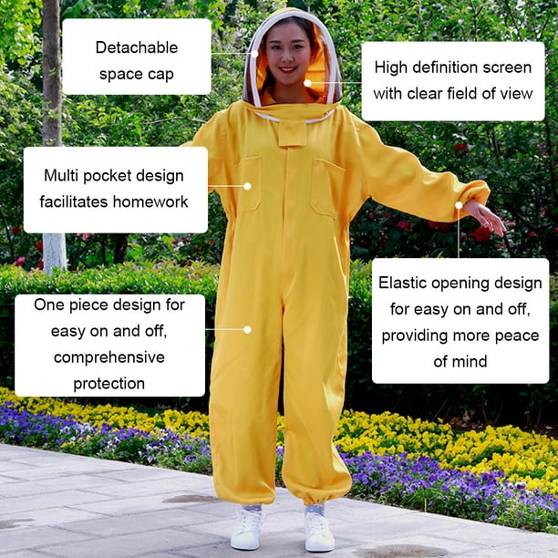 Billuyoard Protección de seguridad amarilla con traje de apicultor hecho  con sombrero desmontable de algodón disfraz de apicultor Jardín y Patio  amarillo XL