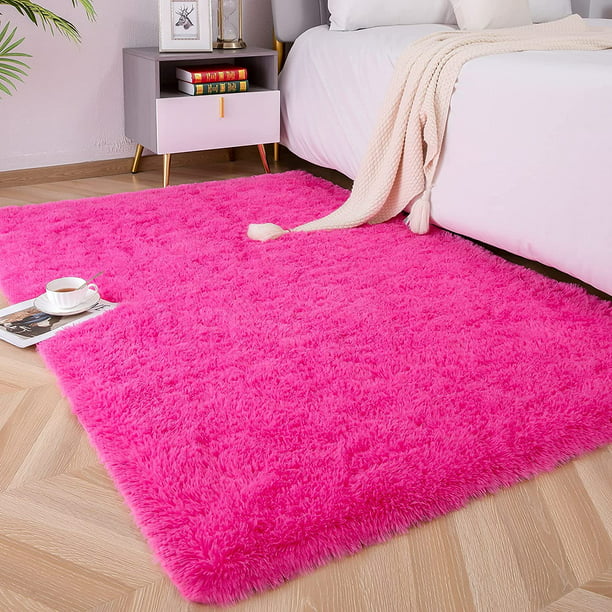Alfombra infantil para dormitorio de niñas, alfombra de área con diseño de  flores, pelo bajo en rosa y morado moderno, tamaño: 2 pies 8 pulgadas x 4