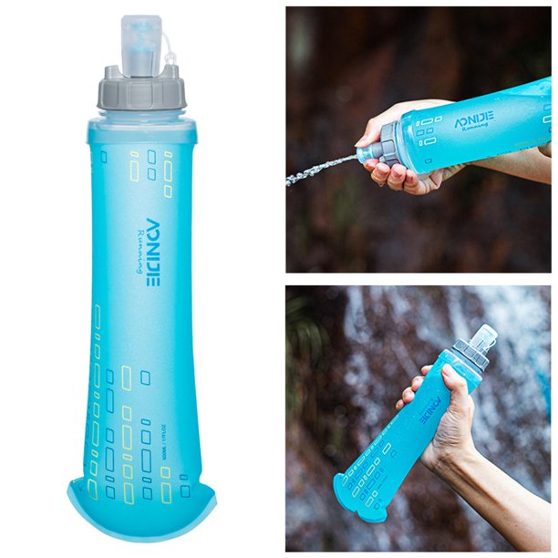 Botella de agua plegable Bolsa de agua portátil Botella de agua plegable  reutilizable Botella de bebida plegable para correr Viajar Ciclismo  Gimnasio Azul Sunnimix Botella de bebida plegable