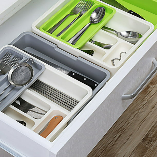Organizador de cajones de cocina - Organizador de cubiertos  expandible/soporte para utensilios y bandeja para cubiertos con divisores  de cajones para