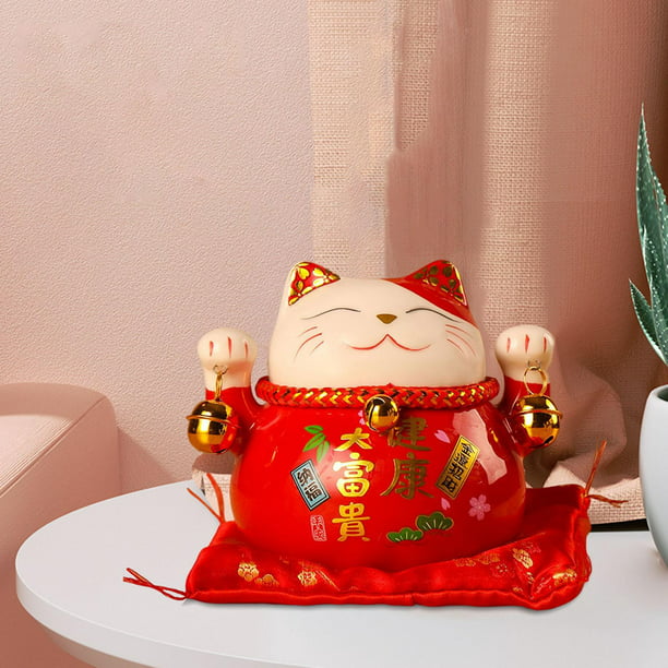 Gato de la suerte de cerámica, adorno de Maneki Neko, Feng Shui