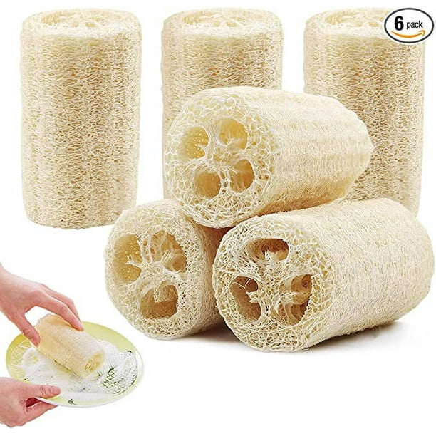 RV Esponja de lufa 6 piezas (7,5 cm de largo y 4-6 cm de diámetro), esponja  natural para lavar platos, esponja de lufa para fregar, esponja para