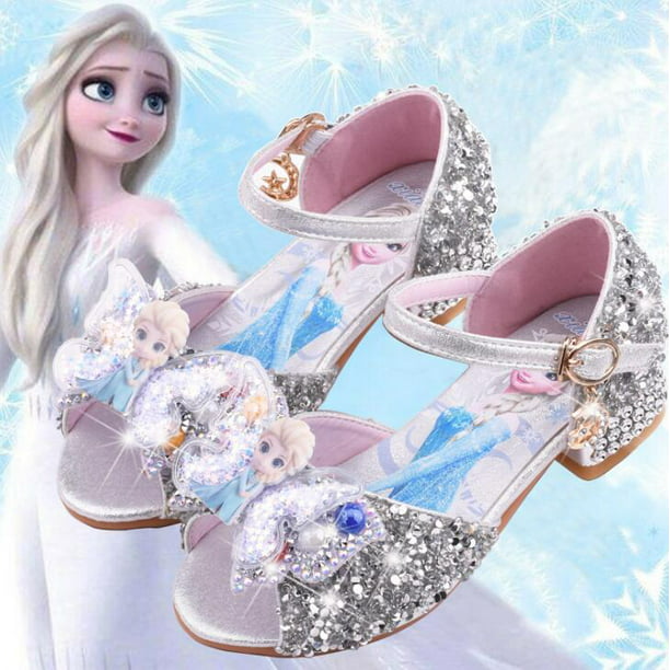 Sandalias de Disney para niñas, zapatos de princesa Elsa Frozen 2, zapatos  de cristal para niñas pequeñas, zapatos de tacón alto para niños, zapatos  de princesa para pasarela, 30 plantillas de 19,6