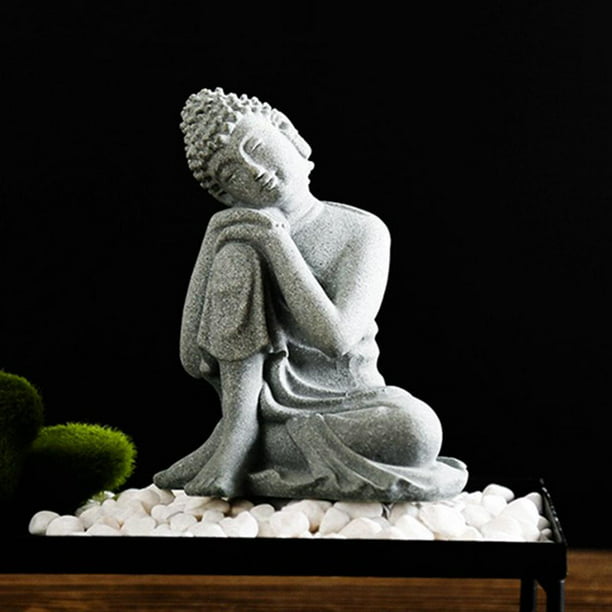 Estatuas de Buda de cerámica de 12 pulgadas para decoración del hogar,  pequeña estatua de decoración de Buda interior al aire libre - Blanco