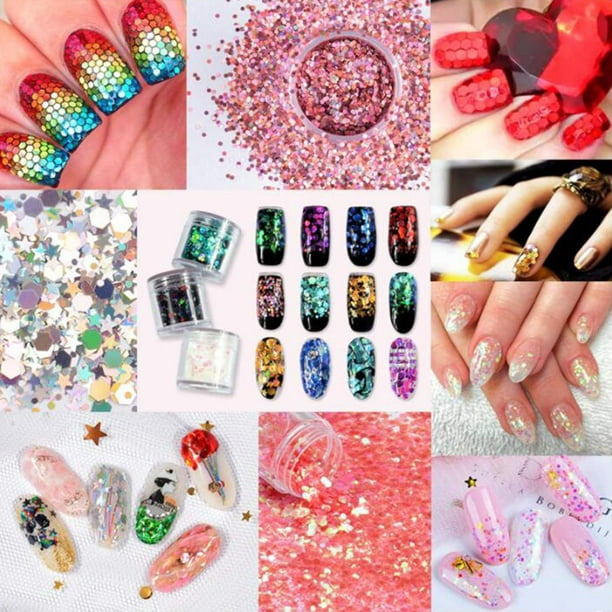 12 Colores Glitter , Uñas Acrílicas para Uñas - -01 Estilo-01 Sunnimix Nail  Arts Glitter Bricolaje