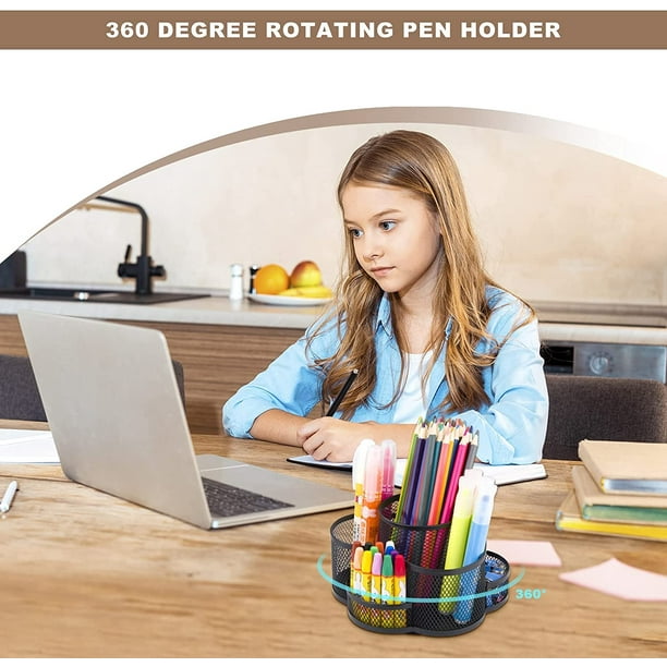 Soporte para bolígrafos para escritorio, organizador de marcadores  giratorio de 360 grados con 6 compartimentos, organizador de escritorio  giratorio