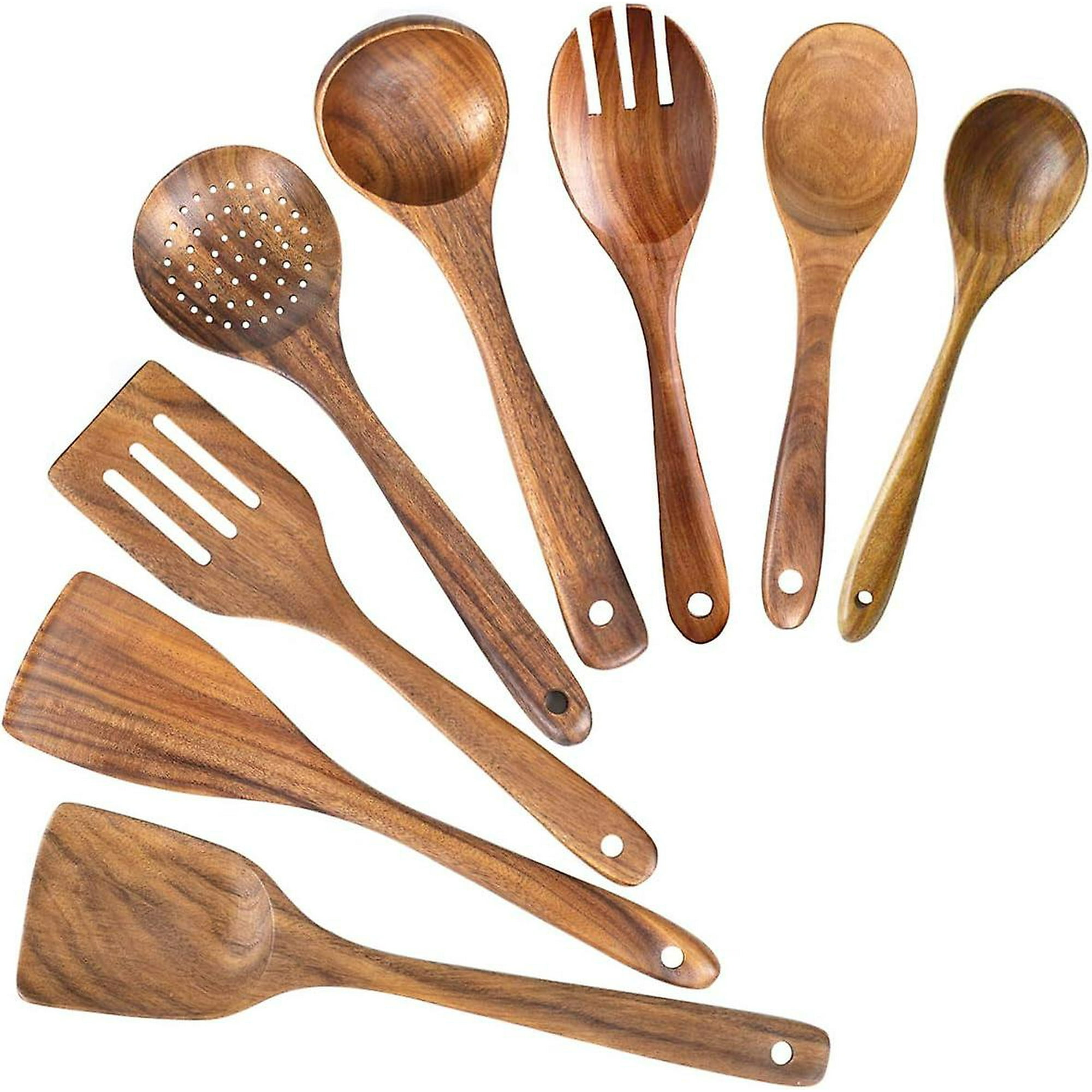 8 Pack Cucharas De Madera Para Cocinar, Juego De Utensilios De Cocina  Antiadherentes, Cucharas De Madera Juego De Utensilios De Cocina De Madera  De Teca Natural No Rayan Utensilios De Cocina Para