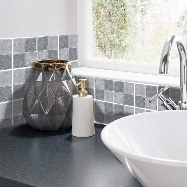 25 azulejos para baño y cocina están decorados con azulejos adhesivos  decorativos de mármol y azulejos impermeables autoadhesivos  tridimensionales (piedra caliza, 10×10 cm).